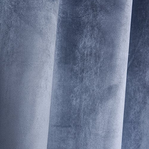 Super Soft Luxury Velvet Stone Blue Light Blocking Drapes Room Darkening Curtains Panel Grommet Drapery 52 by 108 inch Dusty Blue (2 Count)