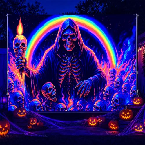 Blacklight Tapestry Grim Reaper Wall Hanging 78 x 59 Inch