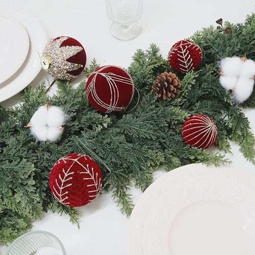 4IN Large Velvet Christmas Ornaments with Glitter (9 Count)