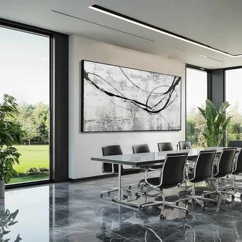 Black Line Canvas Pictures Gray Decorative Painting 29"x58" Wood Wall Art Modern Art Prints Abstract Wall Art for Living Room Wall Pictures for Bedroom