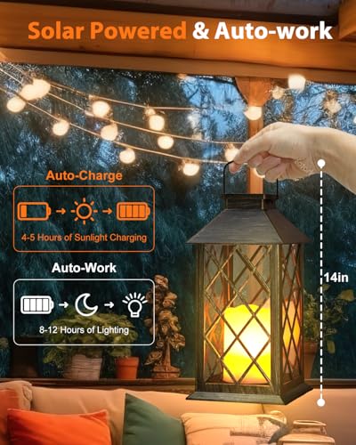 Solar Lanterns Outdoor Waterproof 14" Flickering LED (2 Count)