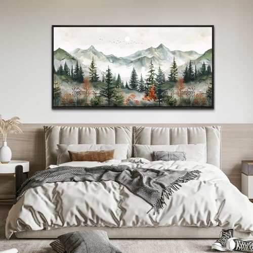 Black Framed Canvas Wall Art For Living Room Large Wall Decor For Office Bedroom Decorations Forest Mountain Pictures Modern Paintings Artworks Mural Aesthetic Home Decor 30x60 In