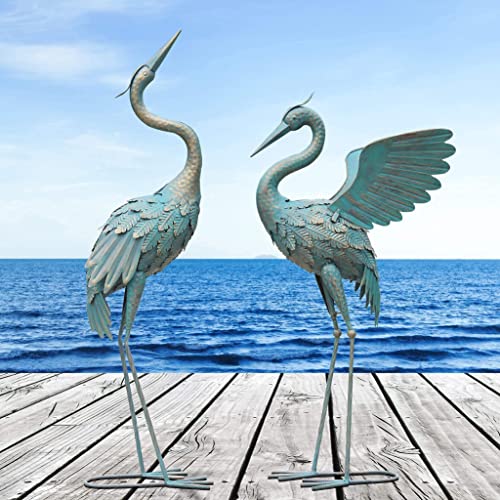 33 37 Inch Metal Crane Garden Statue Décor for Yard Patio Lawn Pool (2 Count)