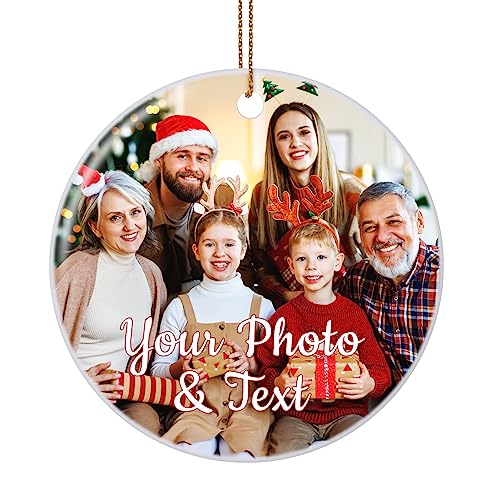 Personalized Christmas Ornaments 2025 Ceramic Custom Picture Text Hanging Ornament Customized Christmas Tree Decorations Keepsake Gift for Family Couples Xmas Tree Home Decor