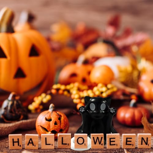 Halloween Ghost Figurine Resin Cute Spooky Sculpture Halloween Table Ornament Decorations Small Mini Black Ghost Cat Figurines for Home Office Holiday Table Desk Display Ornaments