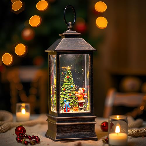 Christmas Snow Globe Lantern Water Glittering Christmas Tree Gifts with Music & Timer
