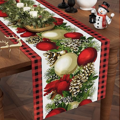 Table Runner for Christmas Decorations with Red and Black Buffalo