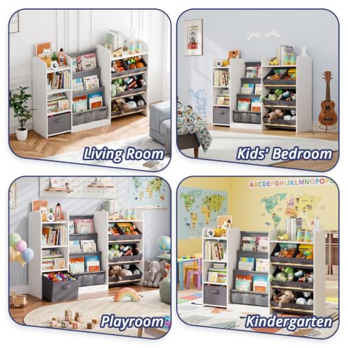 Kids Bookshelf and Toy Storage with 7 Removable Bins