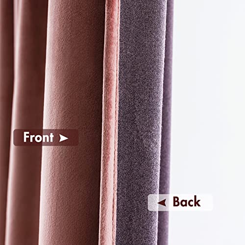 Dusty Rose Pink Velvet Room Darkening Curtains for Bedroom W52 x L90 (2 Count)