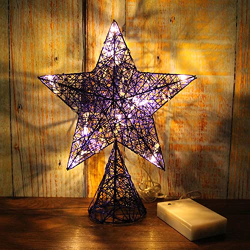 Blue Tree Top Star with Warm White LED Lights and Timer for Christmas Ornaments and Holiday Seasonal Décor