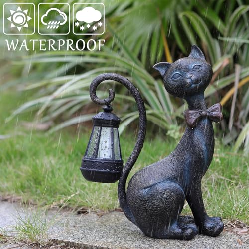 Cat Outdoor Statues with Solar Garden Light