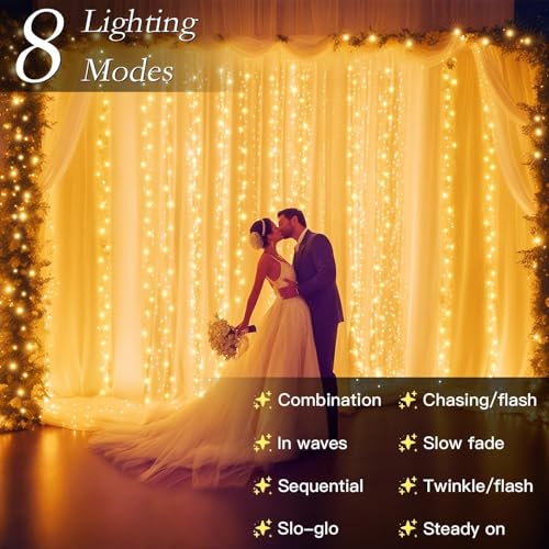200 LED Warm White Curtain String Lights 9.8x6.6FT