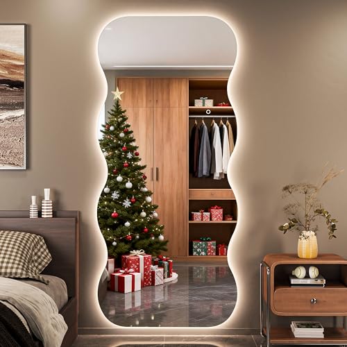 71"x31" Wavy Full Length Mirror with Lights Frameless Backlit Mirror
