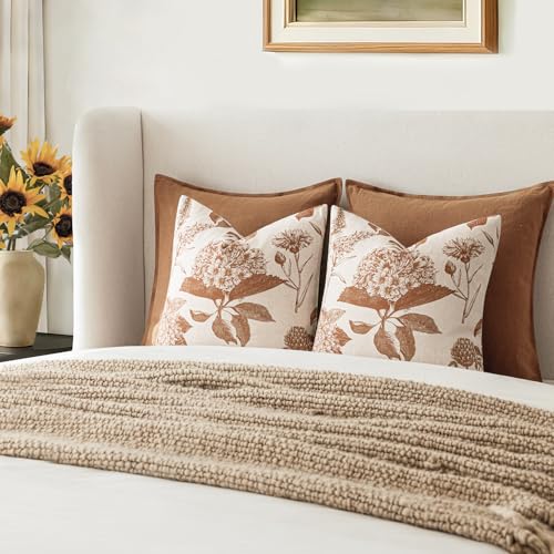 Set of 2 Linen Floral Throw Pillow Covers Vintage Accent Print Decorative Cozy Cushion Covers Farmhouse Boho Home Decor for Sofa Chair Couch Bedroom Living Room (2 Count)