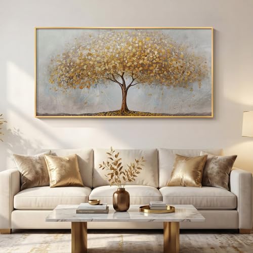 Large Framed Modern Gold Tree of Life Wall Art for Living Room