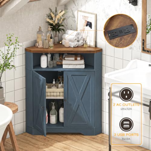 Small Corner Storage Cabinet with USB Ports and Outlets