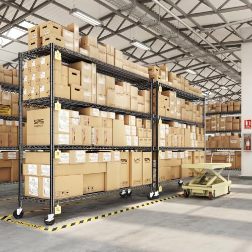 55.52''W Storage Shelves 2480LBS Wire Shelving Unit with Wheels Heavy Duty Metal Shelves for Storage Adjustable Garage Storage Rack Pantry Shelf (3 Count)