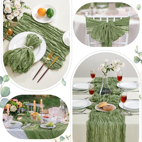 6 Pack Sage Green Cheesecloth Table Runner 35×120Inch Fall Boho Home Decor (21.12 Ounce)