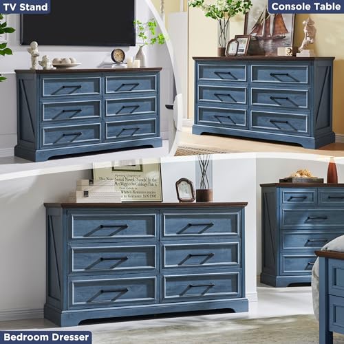52" Wide Farmhouse 6 Drawer Dresser for Bedroom