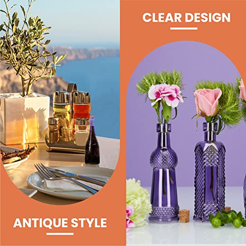 Small Mini Purple Vintage Glass Bottles with Corks (12 Count)