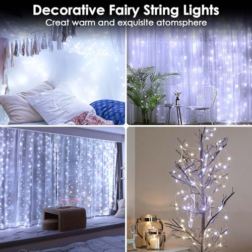 2 Pack Fairy Lights Battery Operated with Remote 66FT 200 LED Cool White (2 Count)