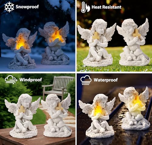 Solar Garden Statues Angel with Cross