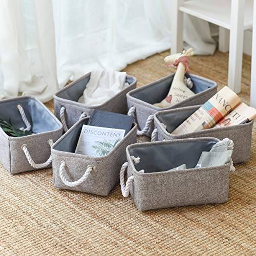 Foldable Small Storage Baskets with Strong Cotton Rope Handles [6 (6 Count)