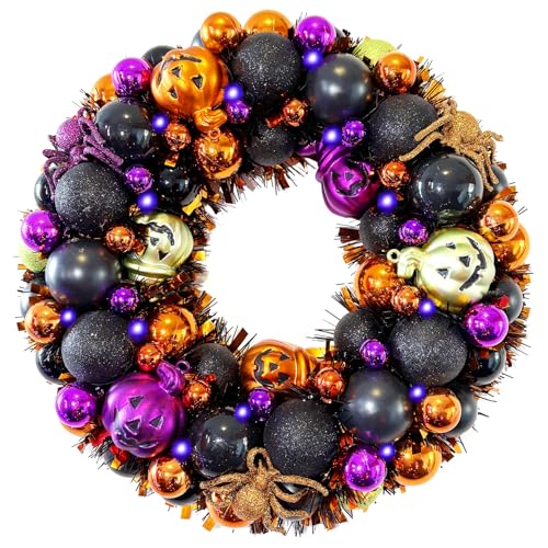 13.8 Inch Halloween Ball Wreath for Front Door with Lights