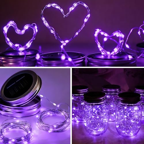 Solar Mason Jar Lid Lights 12 Pack Purple 30 LED Outdoor Decor