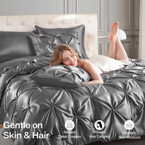 Satin Twin Comforter Set Dark Grey