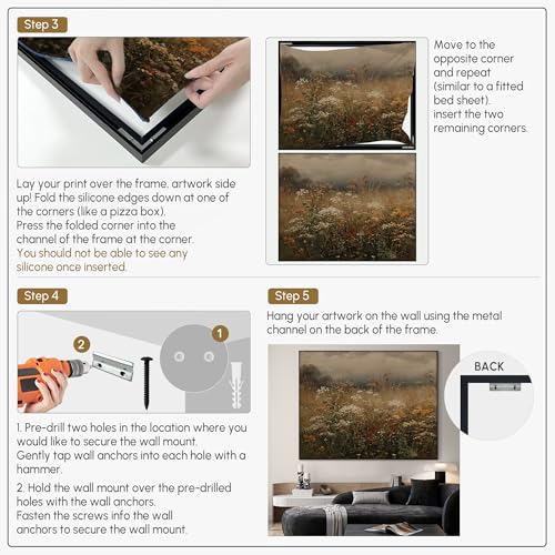 46"x60" Extra Large Framed Wall Art Autumn Meadow Landscape Rustic Brown and Golden Field Illustration for Home Living Room Bedroom Decor