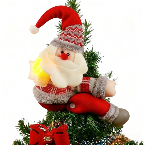 Christmas Plush Santa Claus Tree Topper with Light