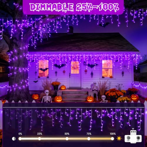 38.8 FT 400 LED Purple Halloween Icicle Lights Outdoor