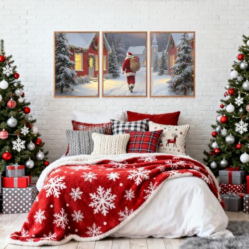 3 Pcs Santa Is Coming To Town Framed Wall Art 12x16 Inch