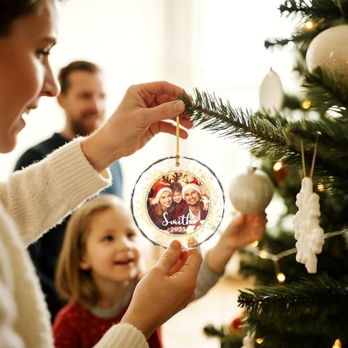 Personalized Family Photo Crystal Ornaments for Christmas
