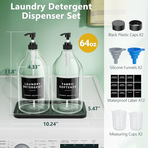 2 Pack Black Liquid Laundry Detergent Dispenser with Bamboo Tray (3 Count)