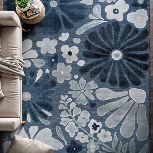 Outdoor Rug 5x7 Modern Floral Tropical Area Rugs for Outdoor and Indoor Patio Easy to Clean Non Shedding Living Room Porch Garden Washable Outside Carpet (35 Sq Ft)