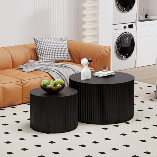 Black Round Fluted Nesting Coffee Table Set of 2 (2 Count)