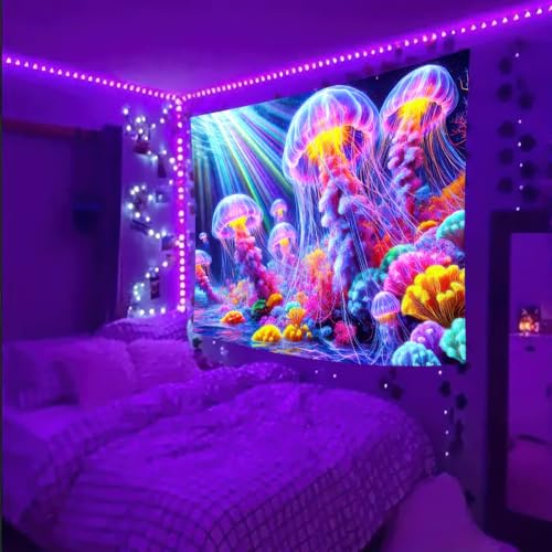 Black Light Tapestry 78x59 Inch Jellyfish Poster