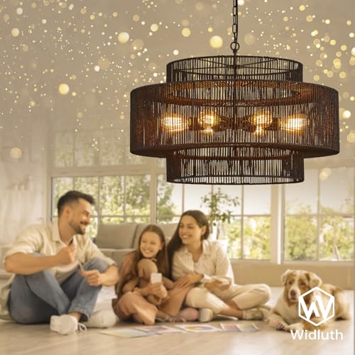 30" Large Black Rattan Chandelier (8 Count)