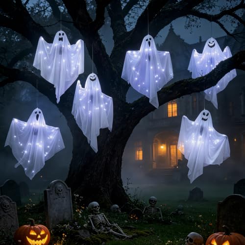 6 Pack Halloween Hanging Ghost Decorations with Lights (6 Count)