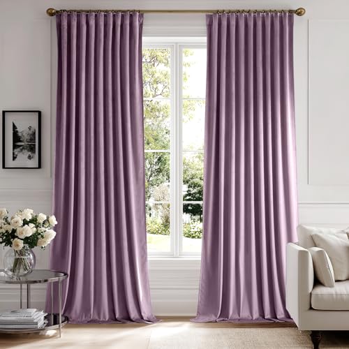 Lavender Velvet Pinch Pleat Blackout Curtains W52 X L84 Inches (2 Count)