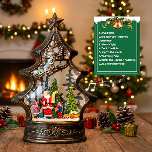 Musical Snow Globe Christmas Tree Lantern Lighted Santa List Christmas Snow Water Lantern Swirling Glittering Home Decoration and Gift