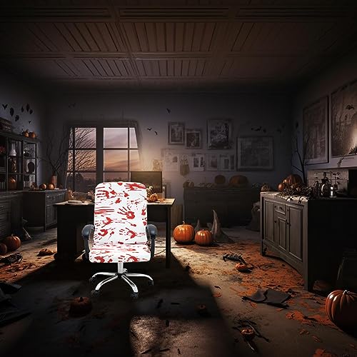Halloween Office Chair CoversHorror Bloody Handprints Footprints on White Horror Theme Print Stretchable Slipcover for Modern Simplism Style High Back Boss Chair