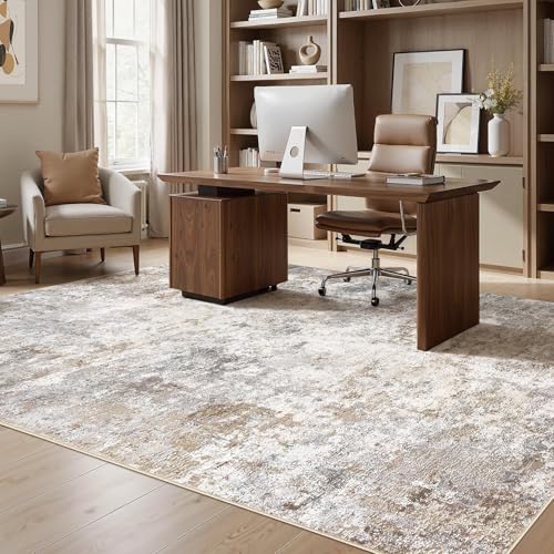 7x10 Area Rug Living Room Rugs Washable Neutral Brown Grey Carpet (70 Sq Ft)