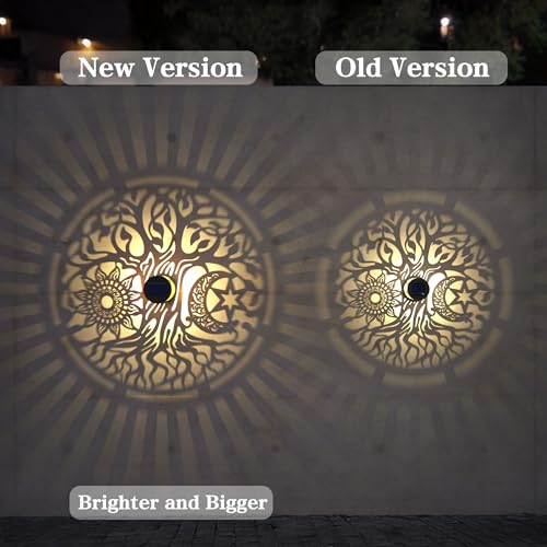 2 Pack Large Solar Fence Lights Metal Solar Powered Outdoor Wall Deck Step Lights Tree Theme Waterproof Fence Light for Garden Post Patio Backyard Yard Decor (2 Count)