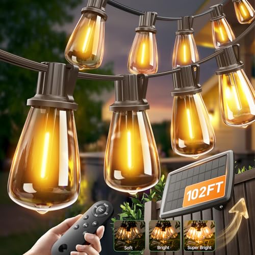 102FT(96+6) Solar String Lights Outdoor with Remote, Last 30+ Hrs (102 Foot)