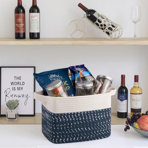 Cotton Rope Storage Baskets for Organizing White Blue 3