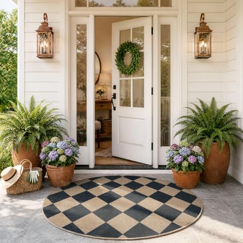 Checkered Easy Jute Round Rug 4ft (48 Sq Ft)