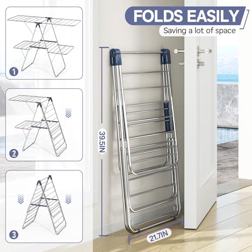 Large Stainless Steel Clothes Drying Rack with 4 Wings